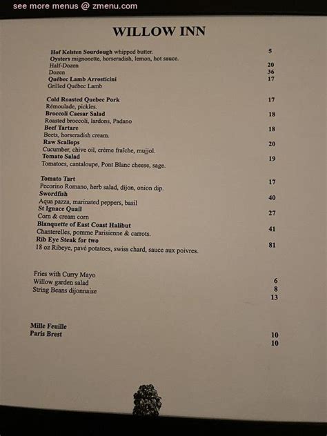 willow inn menu.